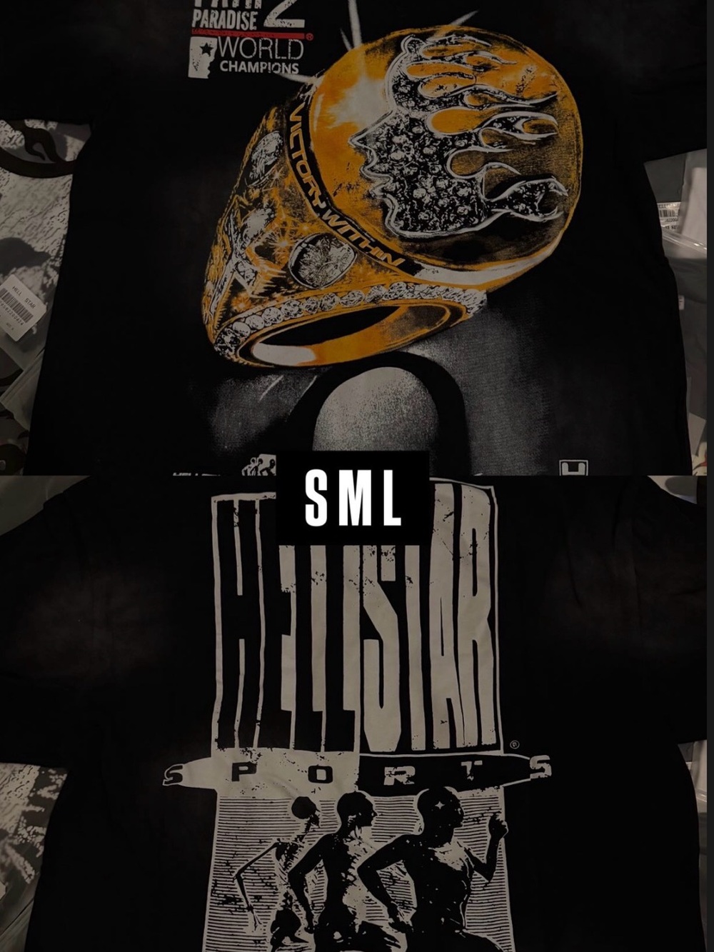 Hellstar Sports Men's Black Short-Sleeve Graphic Tee with Gold Ring Print
